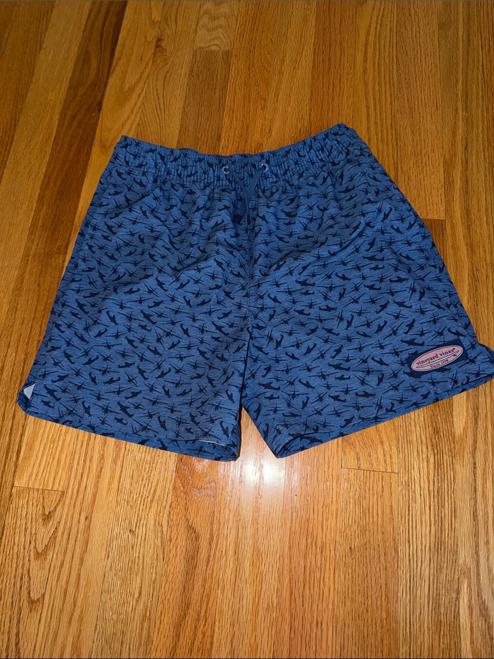 Boys Vineyard Vines Navy Blue Shark-Pattern Swim Trunks